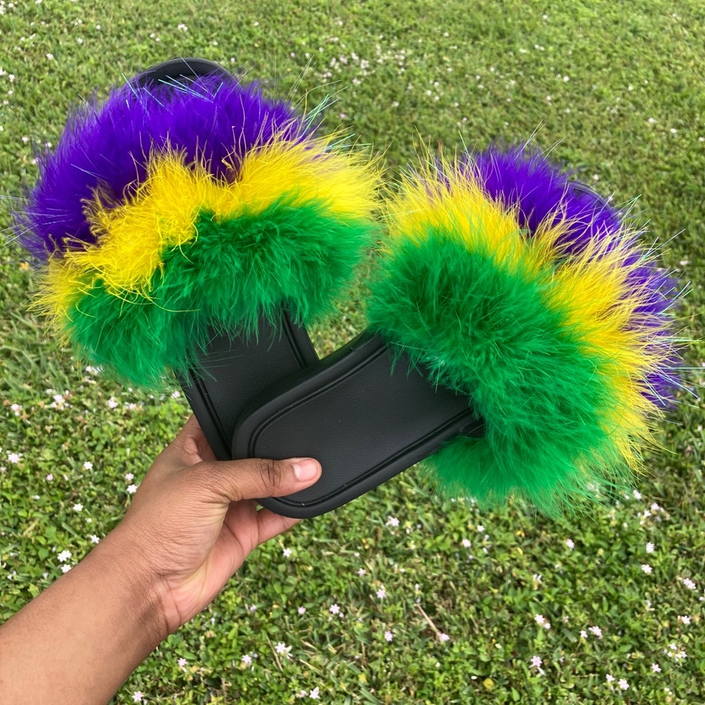 Mardi Gras Faux Fur Slides